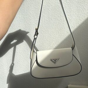Prada Cream Shoulder Bag with Black Trim